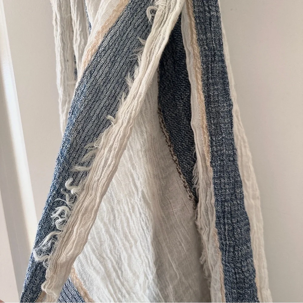 NWT Simply Noelle Beige & Blue Striped Blanket Scarf Boho Spring Classic Preppy